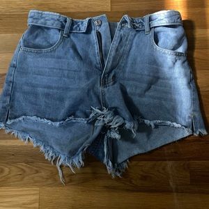 high waisted front fold jean shorts